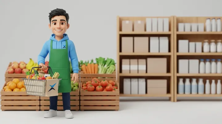 Son X at work: Grocery Store