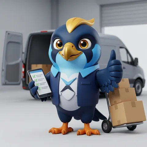 The falcon checking a delivery of boxes against a list on his tablet
